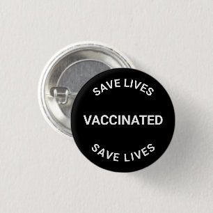 Macaron Rond 2,50 Cm Vacciné, sauver des vies noir blanc bouton épingle