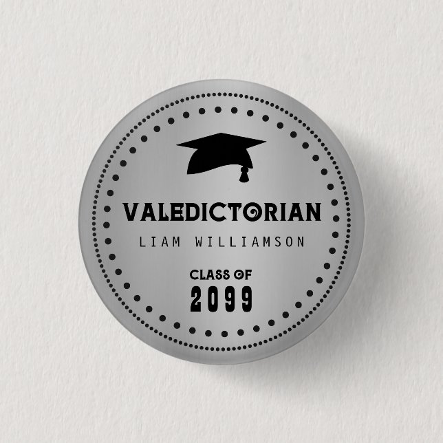 Macaron Rond 2,50 Cm Valedictorian noir et argent pour un type (Devant)