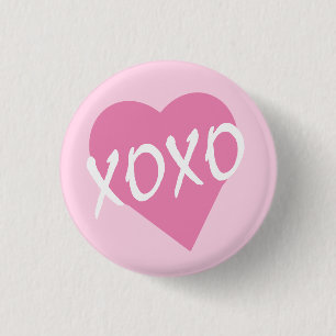 Macaron Rond 2,50 Cm Valentine Coeur rose XOXO Baisers Hugs Pink