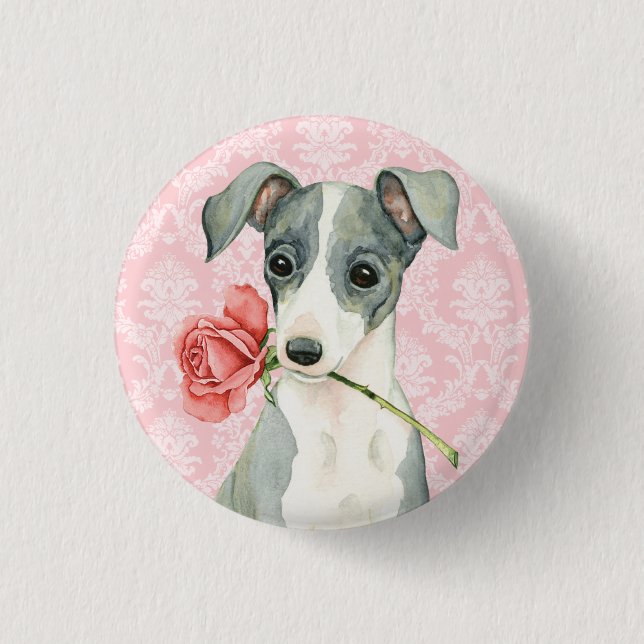 Macaron Rond 2,50 Cm Valentine Rose italien Greyhound (Devant)