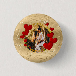 Macaron Rond 2,50 Cm Valentines Élégantes, Amour, Coeurs rouges Anniver