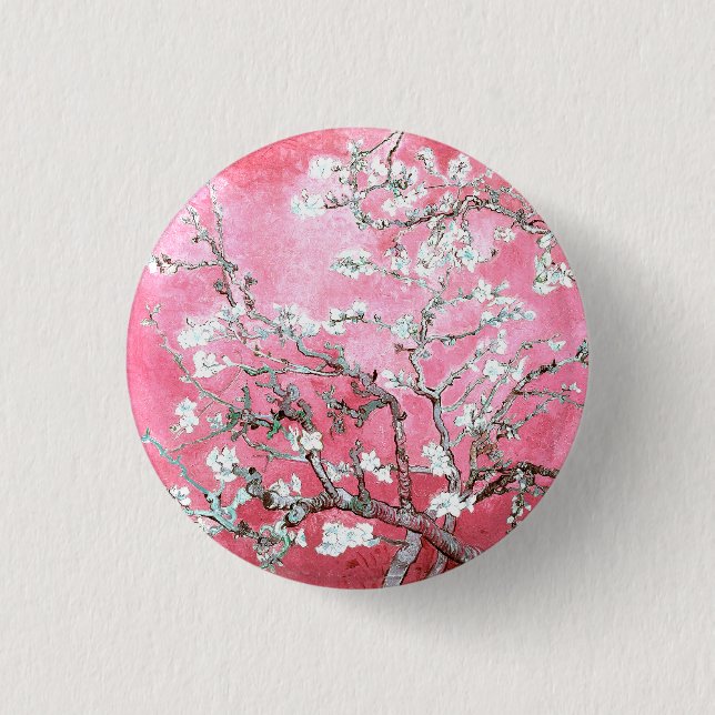 Macaron Rond 2,50 Cm Van Gogh Almond Blossoms rose Bleu (Devant)