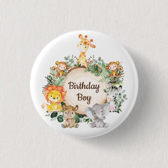 Macaron Rond 2,50 Cm Végétal sauvage Animaux Safari Anniversaire Garçon (Devant)