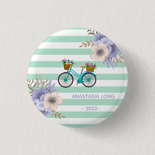 Macaron Rond 2,50 Cm Vélos Fleurs Bleues Modernes