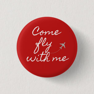 Macaron Rond 2,50 Cm Venez voler avec moi blanc/rouge minimaliste bouto