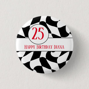 Macaron Rond 2,50 Cm vérificateur ondulé noir et blanc, plaques de papi