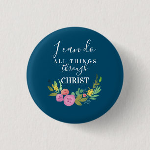 Macaron Rond 2,50 Cm Vers de la Bible Florale moderne Philippians 4:13 