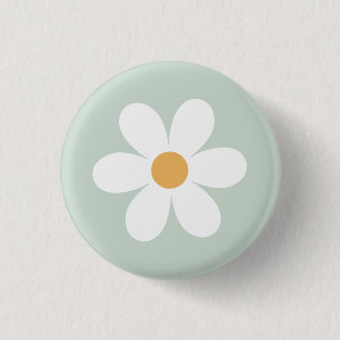 Macaron Rond 2,50 Cm Vert marguerite rétro boho