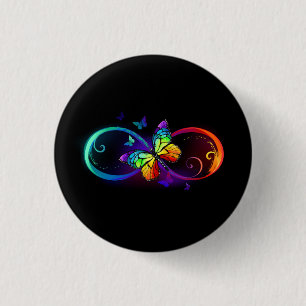 Macaron Rond 2,50 Cm Vibrant infinity with rainbow butterfly on black