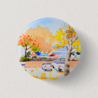 Macaron Rond 2,50 Cm Ville paysage automne aquarelle