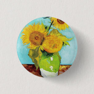Macaron Rond 2,50 Cm Vincent Van Gogh Trois tournesols dans un vase