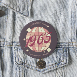 Macaron Rond 2,50 Cm Vintage 1965 60e anniversaire rétro violet