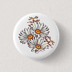 Macaron Rond 2,50 Cm Vintage Daisy Fleur sauvage mignonne White Friends
