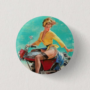 Macaron Rond 2,50 Cm Vintage Retro Elvgren Motorcycle Pin-UP Girl