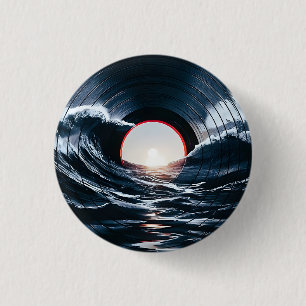 Macaron Rond 2,50 Cm Vinyle Vintage Surf Wave Océan Musique Rétro