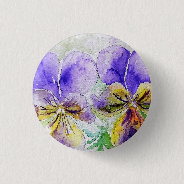 Macaron Rond 2,50 Cm Viola violet fleurs florales Aquarelle Peinture (Devant)