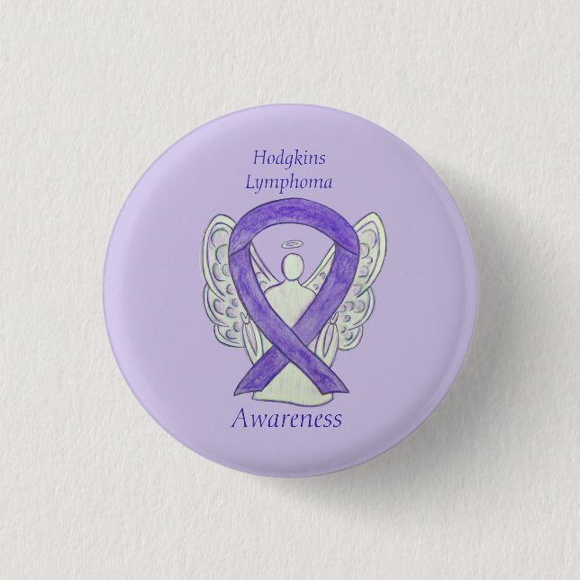 Macaron Rond 2,50 Cm Violet Hodgkins Lymphoma Ribbon Angel Pins (Devant)