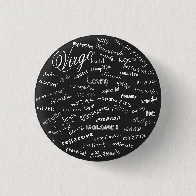 Macaron Rond 2,50 Cm Virgo Zodiac Traits Star Constellation Texte (Devant)