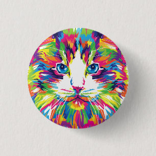 Macaron Rond 2,50 Cm Visage de Chat Design Géométrique Prismatique-3245