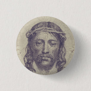 Macaron Rond 2,50 Cm Visage du Christ sur le Voile de Saint-Veronica