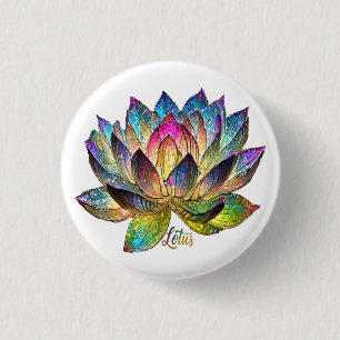 Macaron Rond 2,50 Cm Vitrail Fleur de Lotus Colorée sur Fond Blanc