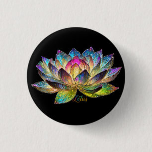 Macaron Rond 2,50 Cm Vitrail Fleur de Lotus Colorée sur Fond Noir