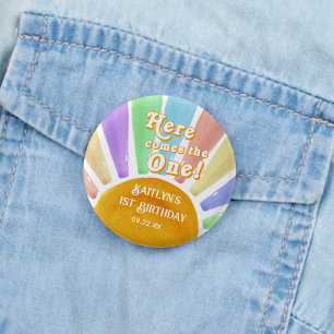 Macaron Rond 2,50 Cm Voici Celui-Là ! Retro Boho Sun 1er anniversaire