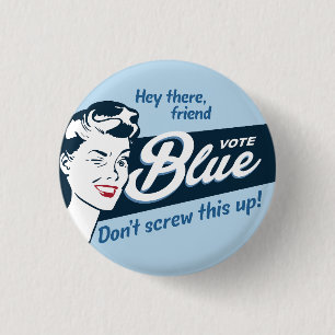 Macaron Rond 2,50 Cm Vote bleu Rétro Arrondi