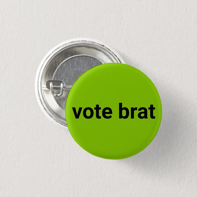 Macaron Rond 2,50 Cm Vote brat kamala simple noir et vert citron (Devant & derrière)