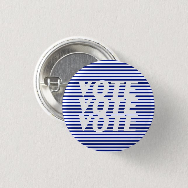 Macaron Rond 2,50 Cm "Vote vote" Bleu blanc rayures (Devant & derrière)