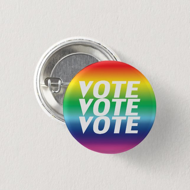 Macaron Rond 2,50 Cm vote vote - white, pride lgbtq rainbow Button (Devant & derrière)