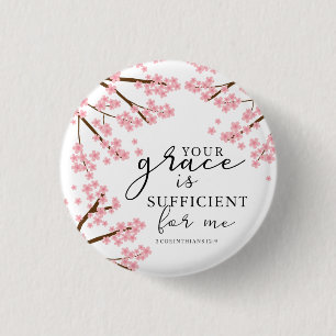 Macaron Rond 2,50 Cm Votre grâce est Suffisante Bible Cherry Blossoms