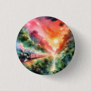 Macaron Rond 2,50 Cm Voyage en train au coucher de soleil tropical aqua