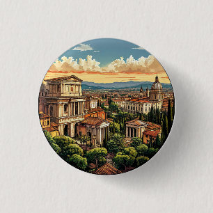 Macaron Rond 2,50 Cm Vue panoramique de Rome sur un paysage urbain hist