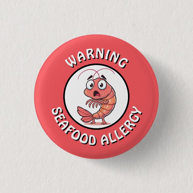 Macaron Rond 2,50 Cm Warning Severe Seafood Allergy Alert Button (Devant)