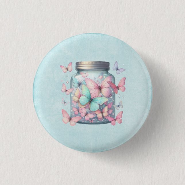 Macaron Rond 2,50 Cm Whimsical Butterflies in a Jar (Devant)
