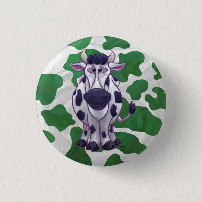 Macaron Rond 2,50 Cm Wild Me Vache Vert et blanc Imprimer (Devant)