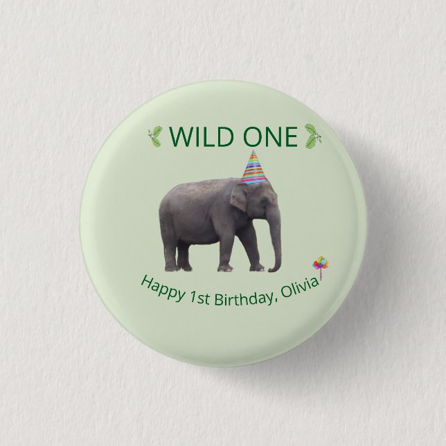 Macaron Rond 2,50 Cm Wild One Elephant Birthday Accent (Devant)