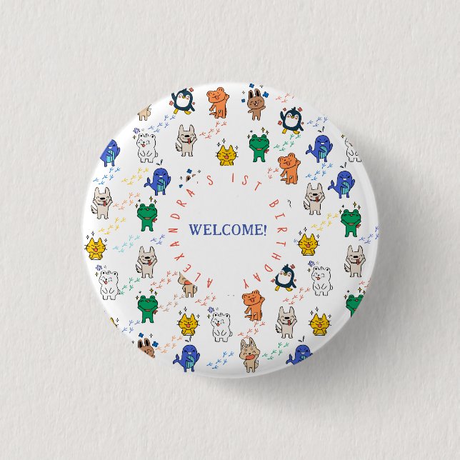 Macaron Rond 2,50 Cm Wild ONE mignonne Animaux 1er anniversaire Enfants (Devant)