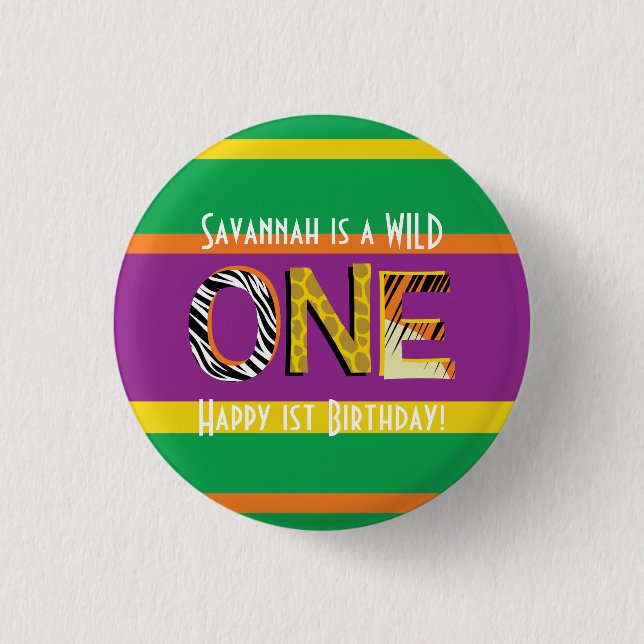 Macaron Rond 2,50 Cm Wild One Safari 1ère fête d'anniversaire Enfants (Devant)
