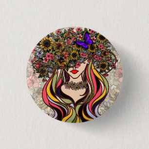 Macaron Rond 2,50 Cm Woman's face, with flowers and butterflies throw p