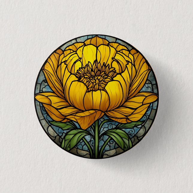 Macaron Rond 2,50 Cm Yellow Peony Stained Glass (Devant)