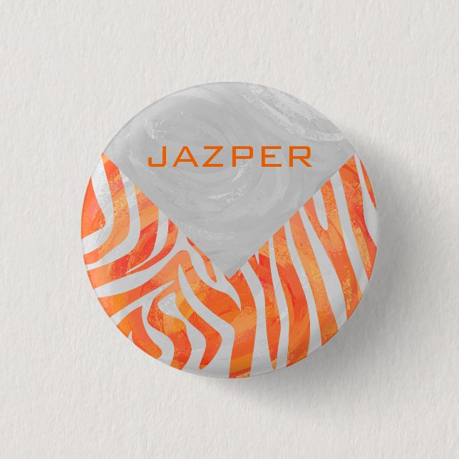 Macaron Rond 2,50 Cm Zebra Monogram orange et blanc (Devant)