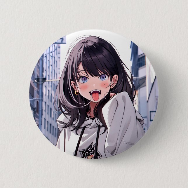 Macaron Rond 5 Cm 缶バッジ あっかんべーJK｜Badge 寿司娘 GenerativeAI (Devant)
