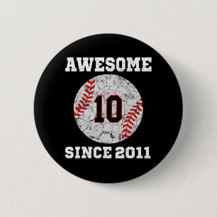 Macaron Rond 5 Cm 10e Anniversaire de baseball Lover Cadeau 10 Ans V