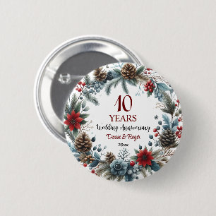 Macaron Rond 5 Cm 10e anniversaire de Mariage Tin Elégant hiver