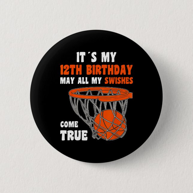 Macaron Rond 5 Cm 12 ans Joyeux 12e anniversaire Basketball 12e Bi (Devant)