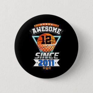 Macaron Rond 5 Cm 12ème Anniversaire Joueur de Basketball Awesome de