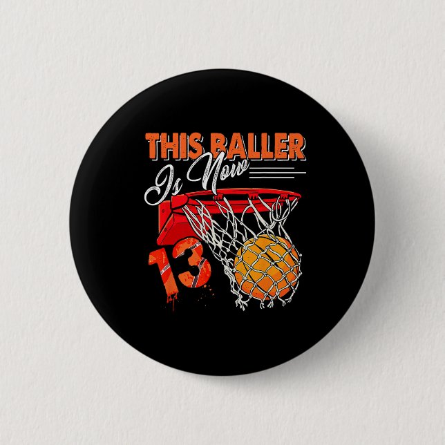 Macaron Rond 5 Cm 13e anniversaire Basketball amusant 13 ans enfants (Devant)
