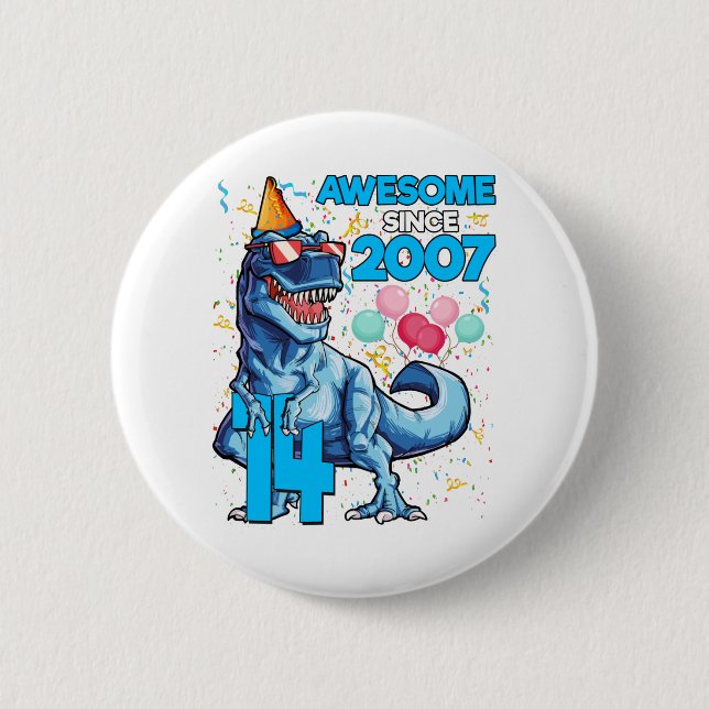 Macaron Rond 5 Cm 14e anniversaire Dinosaur 14 ans Garçon enfants (Devant)